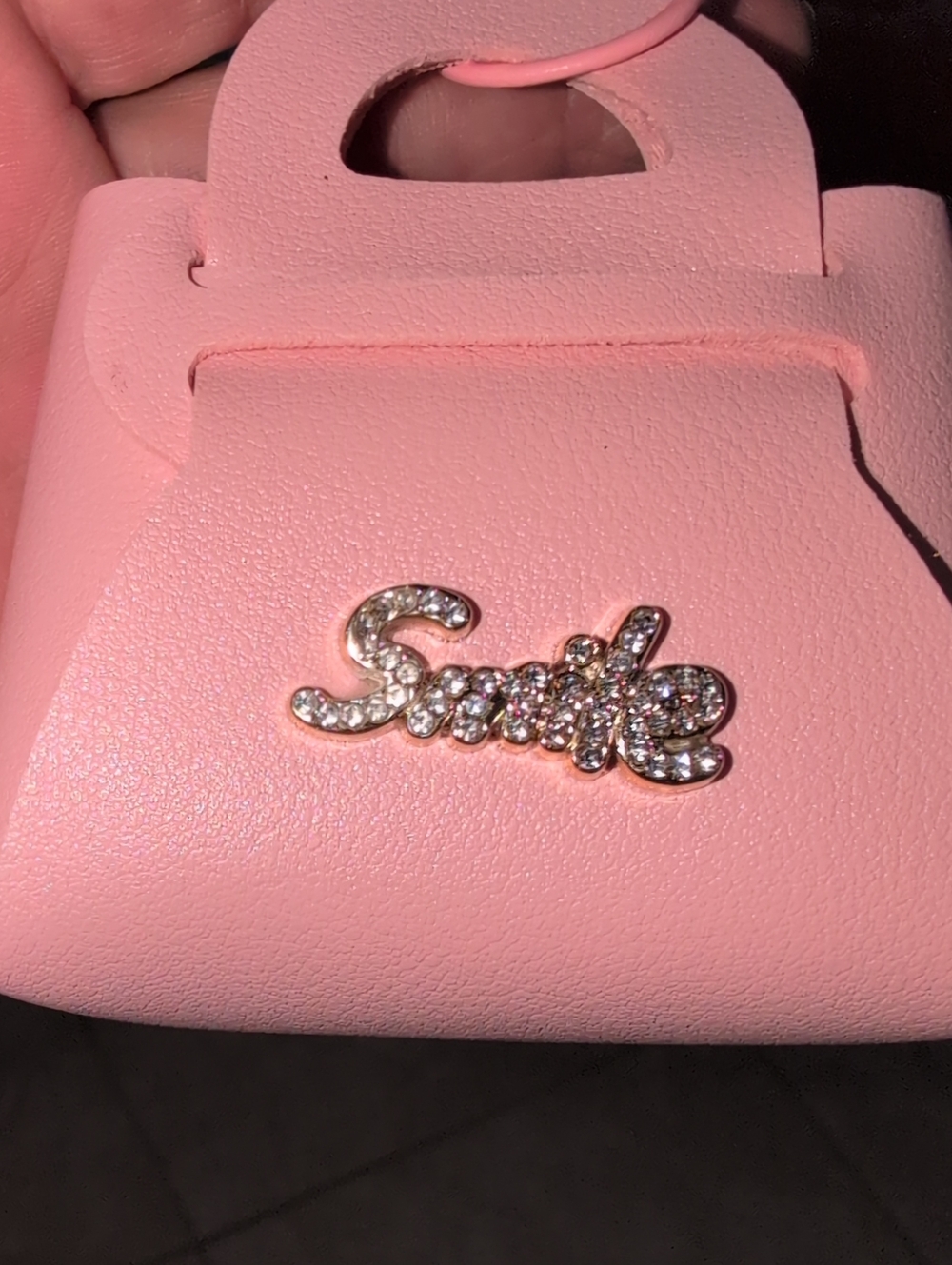 Sparkling Pink Handbag Bag Charm with Crystal Script Accent